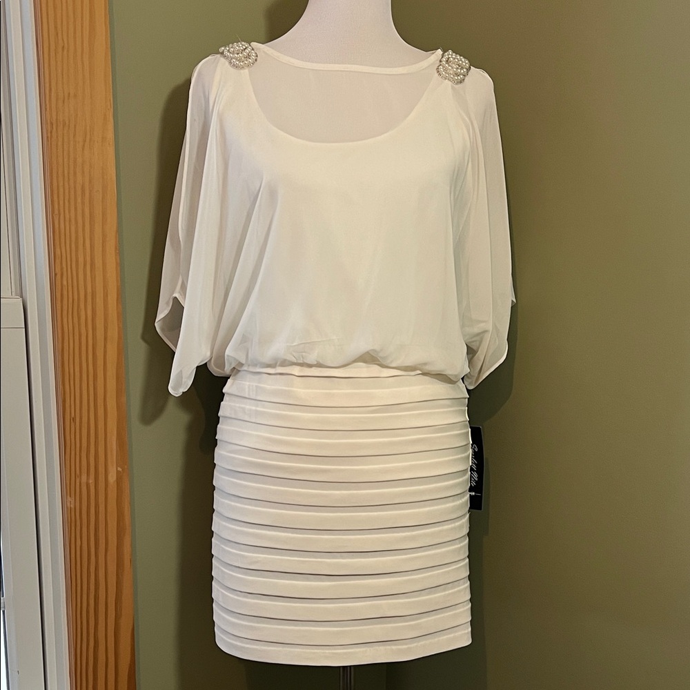 NWT White Dress with Beaded Shoulders